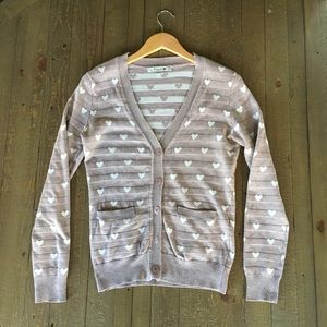 3 for $18/ F21 Taupe Heart-Print Cardigan